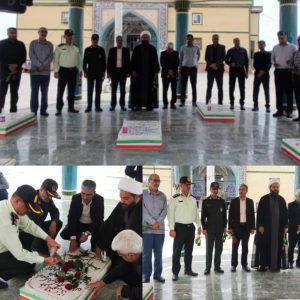 آیین غربارروبی و عطرافشانی گلزار شهدای گمنام بندرخمیر به مناسبت  هفته دولت